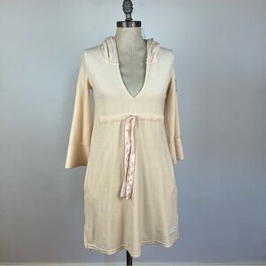 Odd Molly Cream Velvet Hooded Tie Front Dress